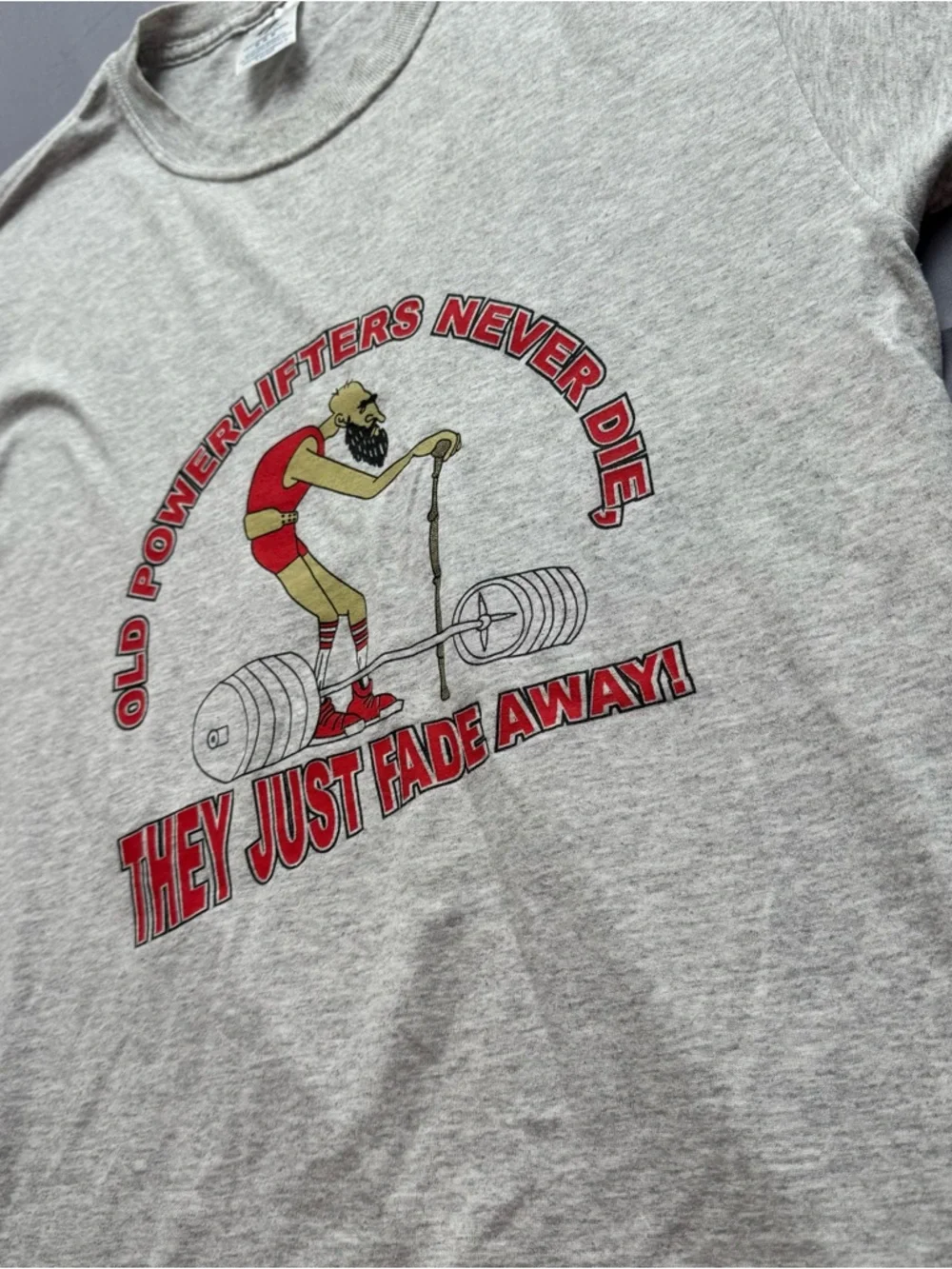 Vintage Jerzees Gray Heavyweight Blend Old Powerlifters Graphic Men's T-Shirt‎ M